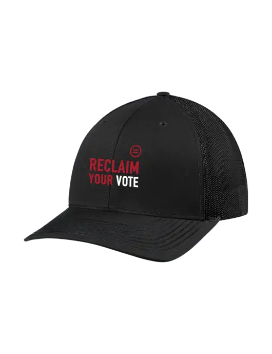 Richardson Adjustable Snapback Original 112 Trucker Cap Black w/Black Mesh w/Reclaim Your Vote Logo