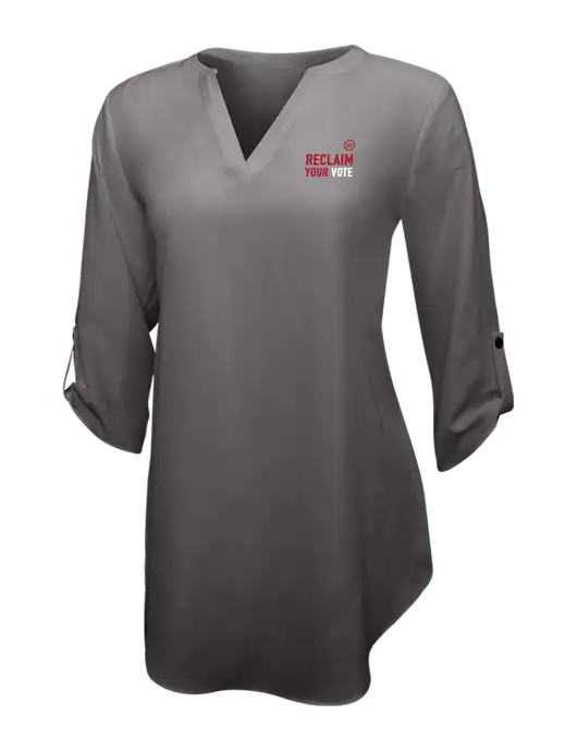 Dark Grey Womens 3/4 Sleeve Tunic Blouse w/Reclaim Your Vote Logo