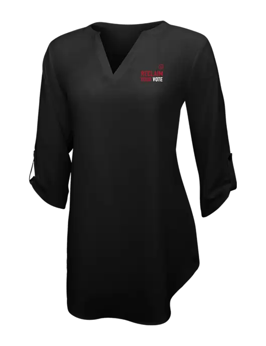 Womens Black 3/4 Sleeve Tunic Blouse w/Reclaim Your Vote Logo