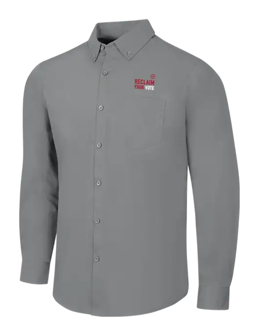 Medium Grey Long Sleeve Carefree Poplin Shirt w/Reclaim Your Vote Logo
