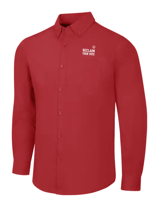 Red Long Sleeve Carefree Poplin Shirt w/Reclaim Your Vote Logo