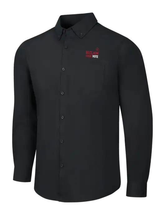 Black Long Sleeve Carefree Poplin Shirt w/Reclaim Your Vote Logo