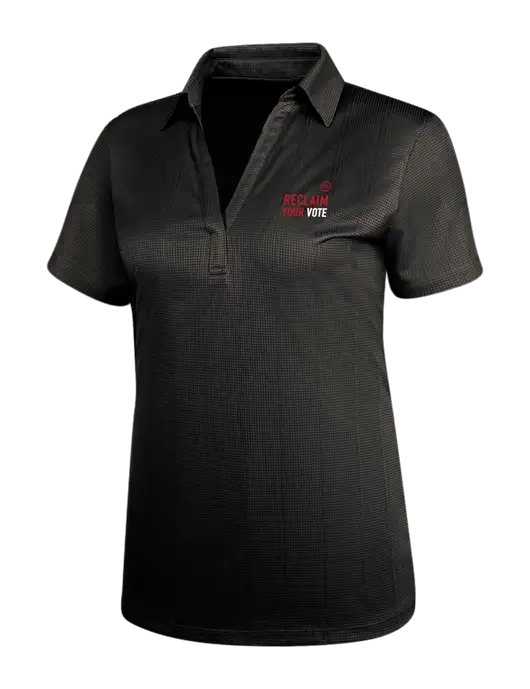 Black Womens Performance Fine Jacquard Polo w/Reclaim Your Vote Logo