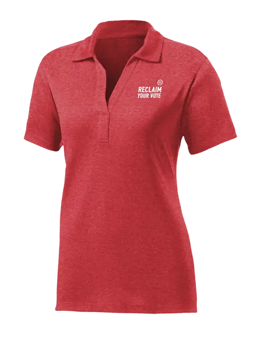 Womens Red Heather Contender Polo w/Reclaim Your Vote Logo