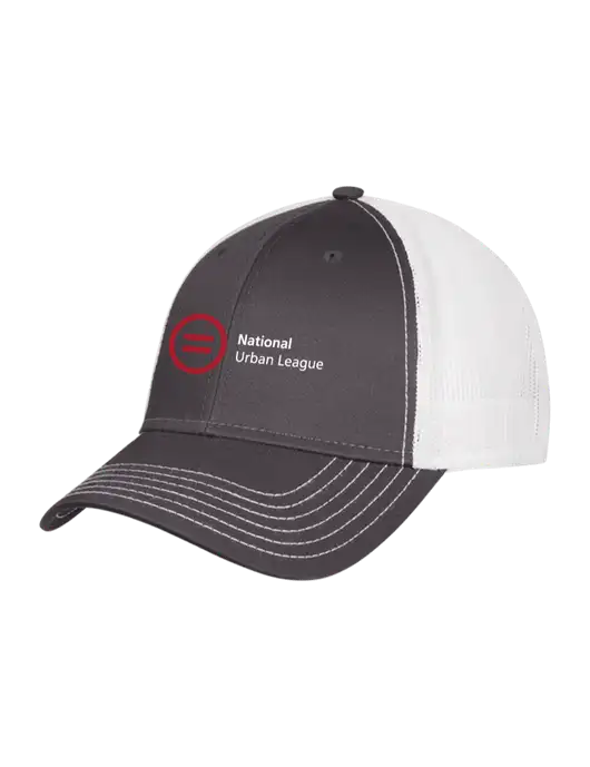 Dark Grey/White Mesh Trucker Cap Snap Back w/National Urban League Logo