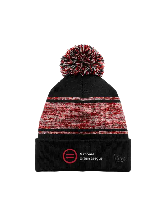New Era Black/Red Knit Chilled Pom Beanie w/National Urban League Logo
