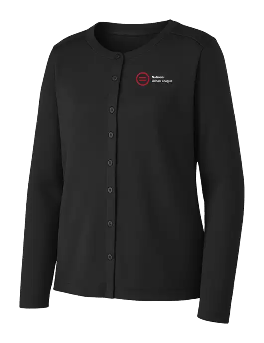 Black Womens Concept Stretch Button-Front Cardigan Sweater w/National Urban League Logo