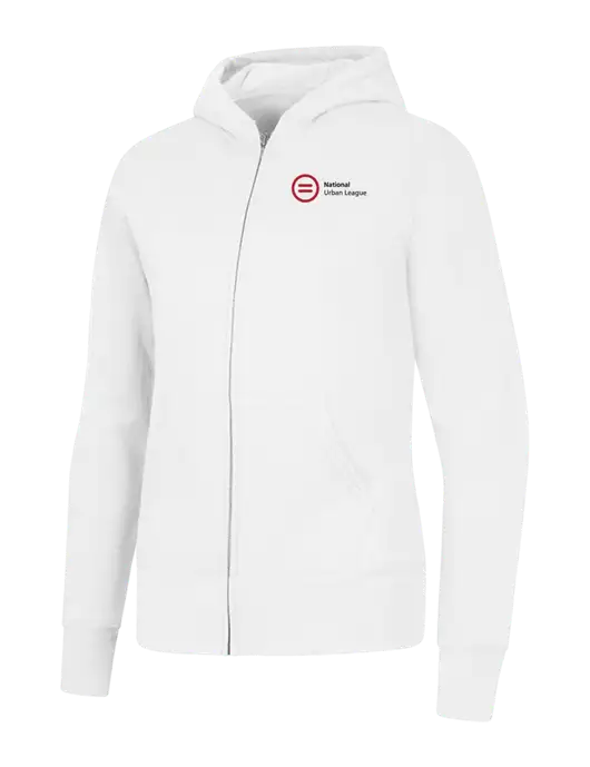 White Womens Core Fleece Full-Zip Hooded Sweatshirt w/National Urban League Logo