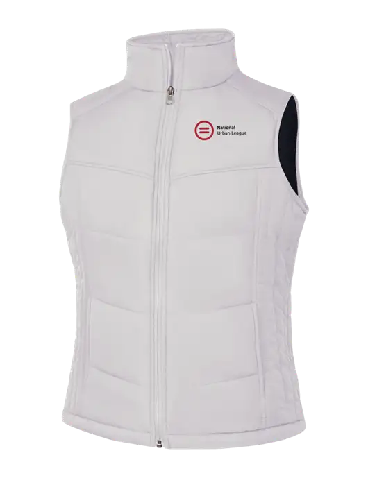 Womens White/Dark Slate Puffy Vest w/National Urban League Logo