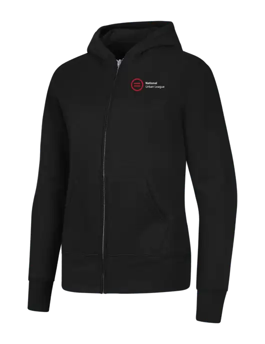 Jet Black Womens Core Fleece Full-Zip Hooded Sweatshirt w/National Urban League Logo